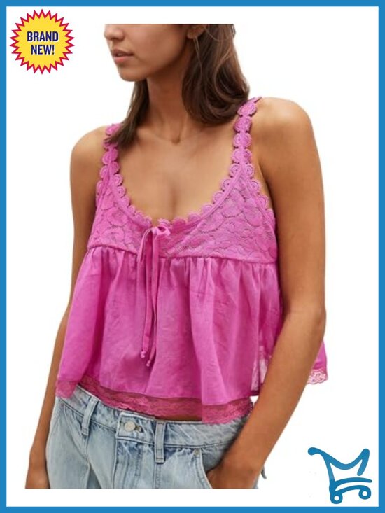 Tops - Cotton Lace Tank Top - Boho Crop Top Summer Beach Y2k